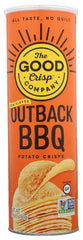 The Good Crisp Company open can revealing crispy Outback BBQ chips ready to serve
