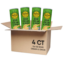 The Good Crisp Company front can showing sour cream & onion branding and resealable lid