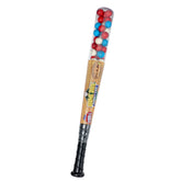 THE HAMPTON CANDY COMPANY front view of baseball bat container showing colorful gumballs and festive display benefit