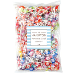 THE HAMPTON CANDY COMPANY open bag spilling mini pops, ready for events and easy portioning