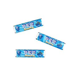 THE HAMPTON CANDY COMPANY PEZ dispenser loaded with sour blue raspberry refills for easy use