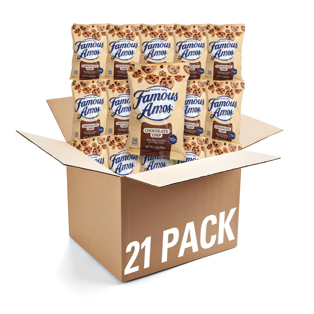THE HAMPTON CANDY COMPANY Famous Amos front packaging showing individual 2 oz bags, convenient storage