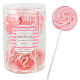 THE HAMPTON CANDY COMPANY front packaging view showing 24 pink lollipops, clear presentation benefit