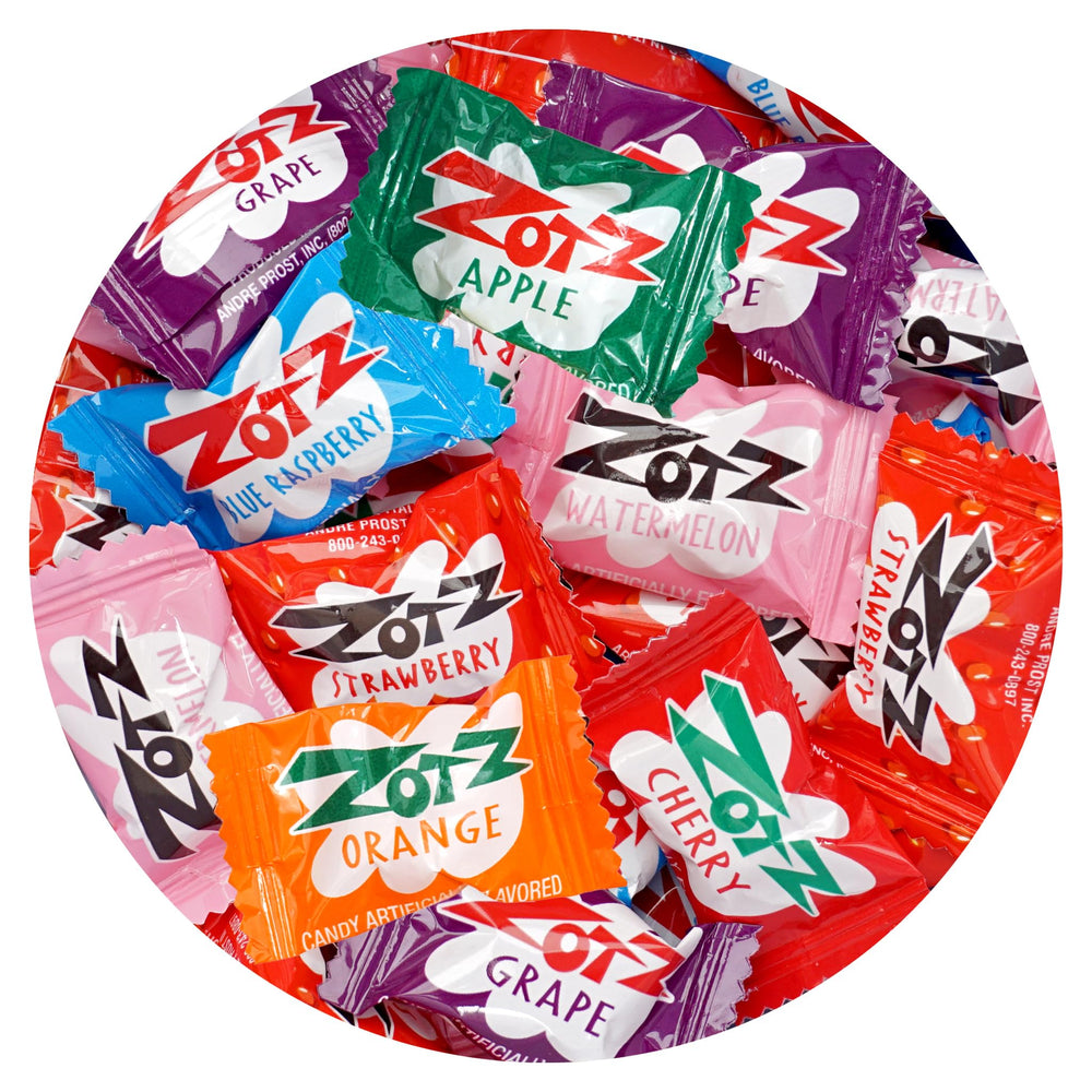 THE HAMPTON CANDY COMPANY Zotz front bag showing label and bulk size benefit