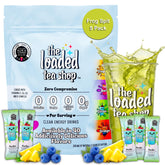 The Loaded Tea Shop front packaging showing five Frog Spit sticks and bold branding for convenient energy