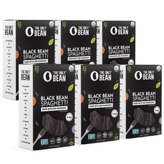 The Only Bean front packaging showing organic black bean spaghetti benefit: clear labeling