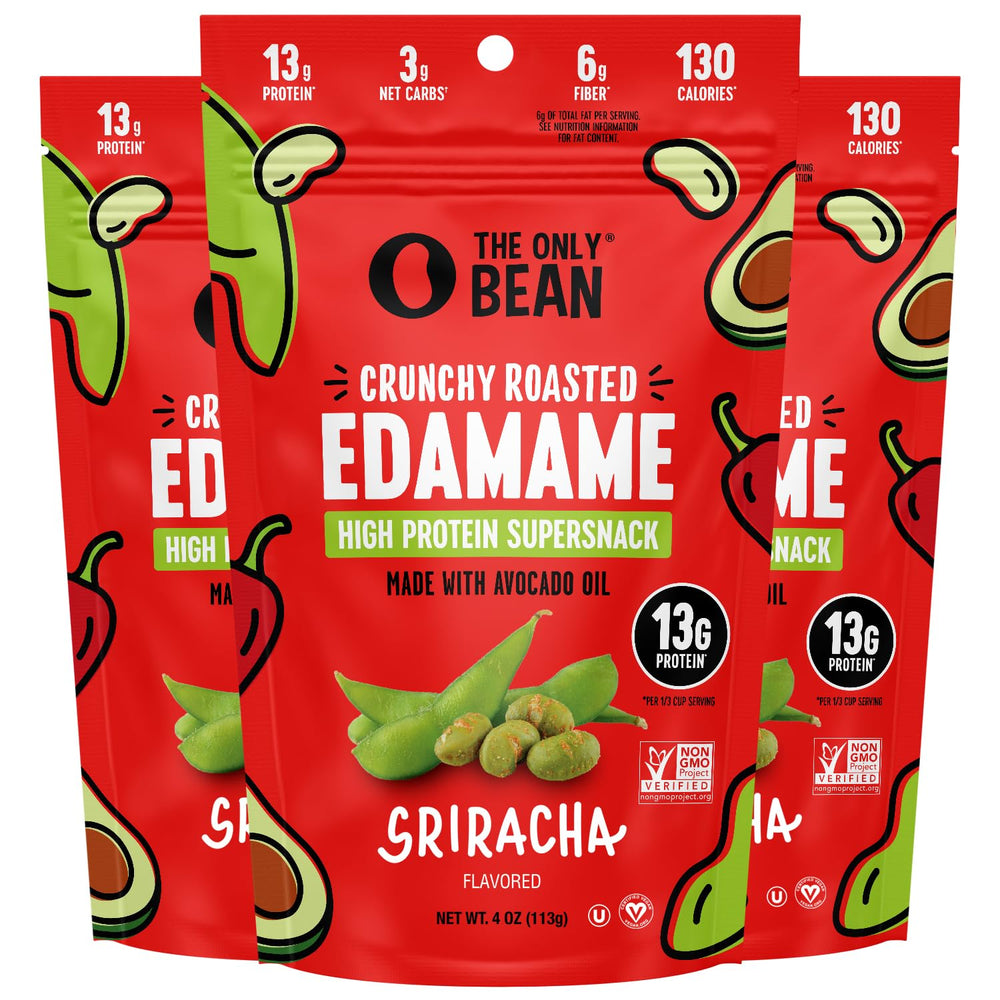 The Only Bean front pack showing sriracha flavor and protein boost