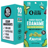 The Only Bean front packaging showing ranch single-serve snack pack, convenient and portable