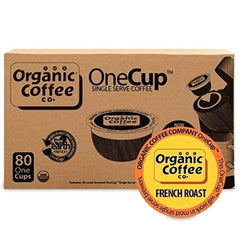 The Organic Coffee Co. pod next to a ruler and coffee mug demonstrating pod size and 80-count value