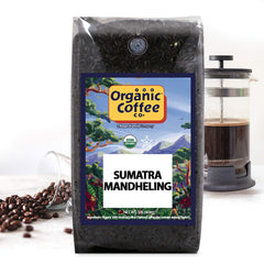 The Organic Coffee Co. beans in French press demonstrating rich extraction and aroma