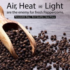 THE ORGANIC PANTRY tabletop grinder producing fresh ground pepper, improved flavor benefit