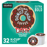 The Original Donut Shop front packaging showing 32-count and dark roast benefits
