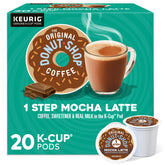 The Original Donut Shop front package showing 20-count mocha pods and convenience