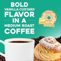 Freshly brewed cup beside a pod illustrating The Original Donut Shop rich dessert flavor