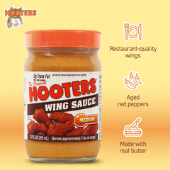 THE ORIGINAL HOOTERS coated wings on plate demonstrating even coverage and appetizing color