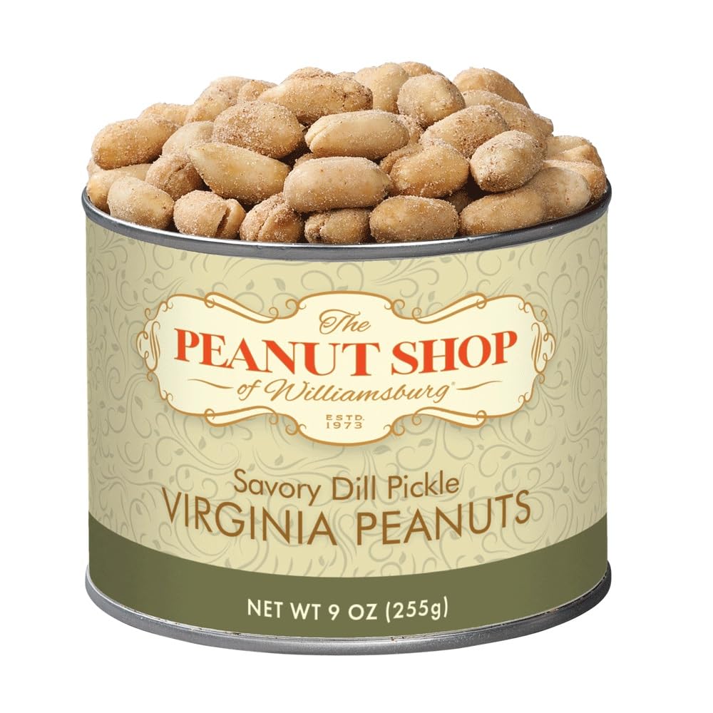 The Peanut Shop of Williamsburg front tin showing label and collectible design with convenient storage