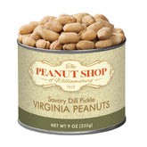 The Peanut Shop of Williamsburg front tin showing label and collectible design with convenient storage