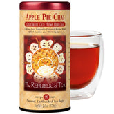 The Republic of Tea front packaging showing Apple Pie Chai benefits