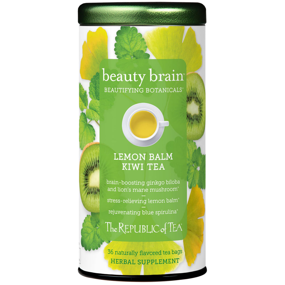 The Republic of Tea front box showing Beautifying Botanicals packaging and benefits