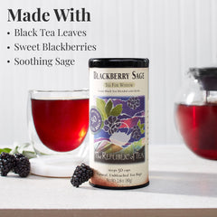 Steeping cup with blackberry sage tea from The Republic of Tea, delivering balanced flavor