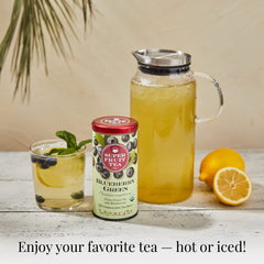 The Republic of Tea brewed hot cup steaming to show soothing, low-caffeine comfort