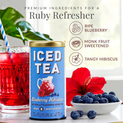 The Republic of Tea pouch close-up displaying unbleached iced tea pouch convenience