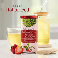 The Republic of Tea brewed cup top view emphasizing bright strawberry notes