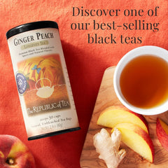 The Republic of Tea tea bag close-up with label offering clear ingredient visibility