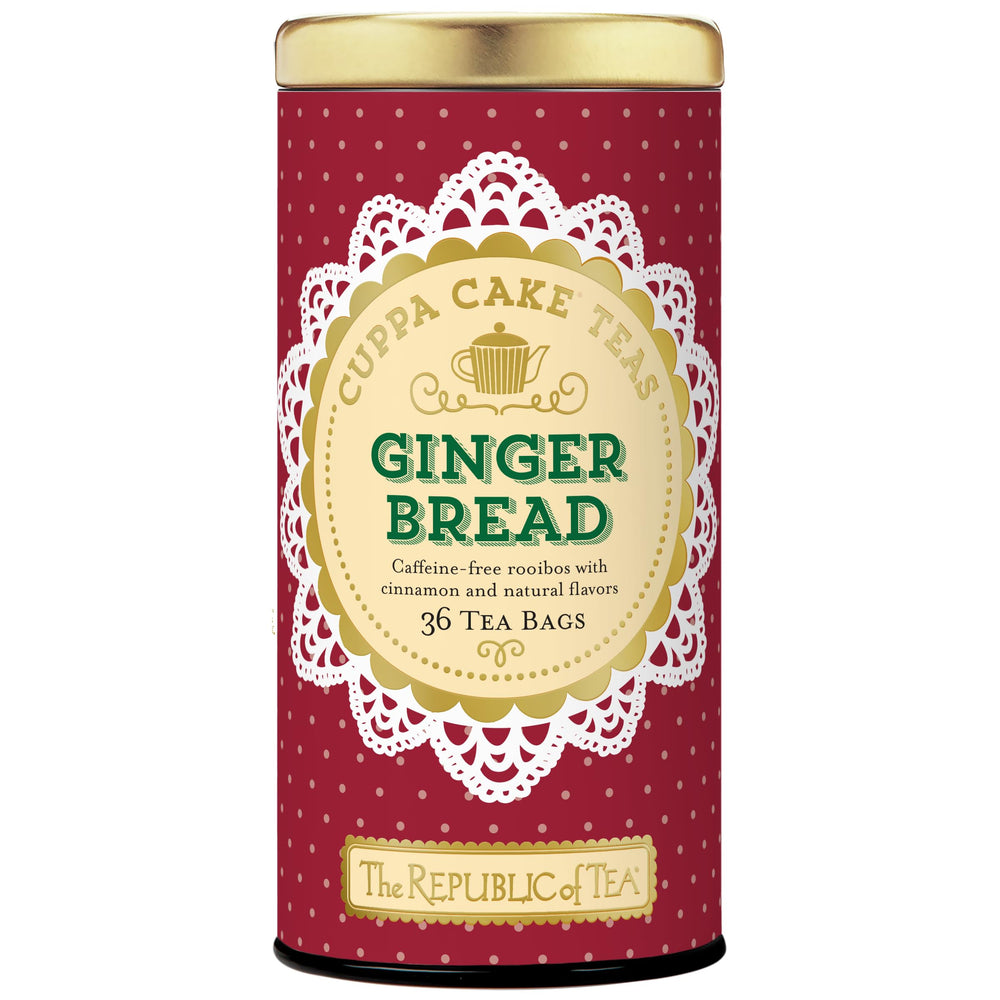 The Republic of Tea front packaging showing gingerbread tea and holiday appeal
