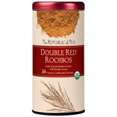 The Republic of Tea front box showing organic double red rooibos, clear product view and branding