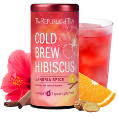 The Republic of Tea front box showing hibiscus sangria spice benefits