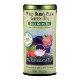 The Republic of Tea front box showing wild berry plum labeling and convenient 50-count packaging benefit