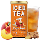 The Republic of Tea front packaging showing ginger peach black iced tea benefits