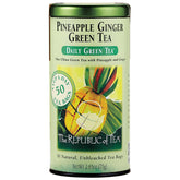 The Republic of Tea front tin showing 50-count packaging and convenient storage