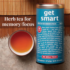 Close-up of The Republic of Tea Get Smart tea bag and string highlighting convenient single-serve brewing
