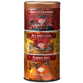 The Republic of Tea harvest tin front view showing stacked compartments and autumn design for gifting