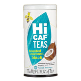 The Republic of Tea front packaging showing HiCAF toasted coconut and 50 count convenience