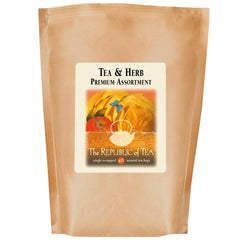 The Republic of Tea individually wrapped tea bag closeup preserving freshness for travel