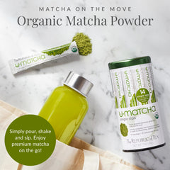 The Republic of Tea matcha powder close-up showing vibrant green texture and freshness