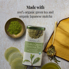 The Republic of Tea matcha powder close-up highlighting vibrant color and freshness