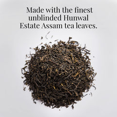 A poured cup of The Republic of Tea Assam displaying deep color and hearty appearance