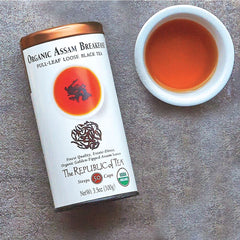 The Republic of Tea Assam leaves inside an infuser ready to steep for a strong cup