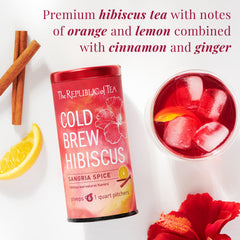 The Republic of Tea pouring hibiscus sangria spice over ice refreshing