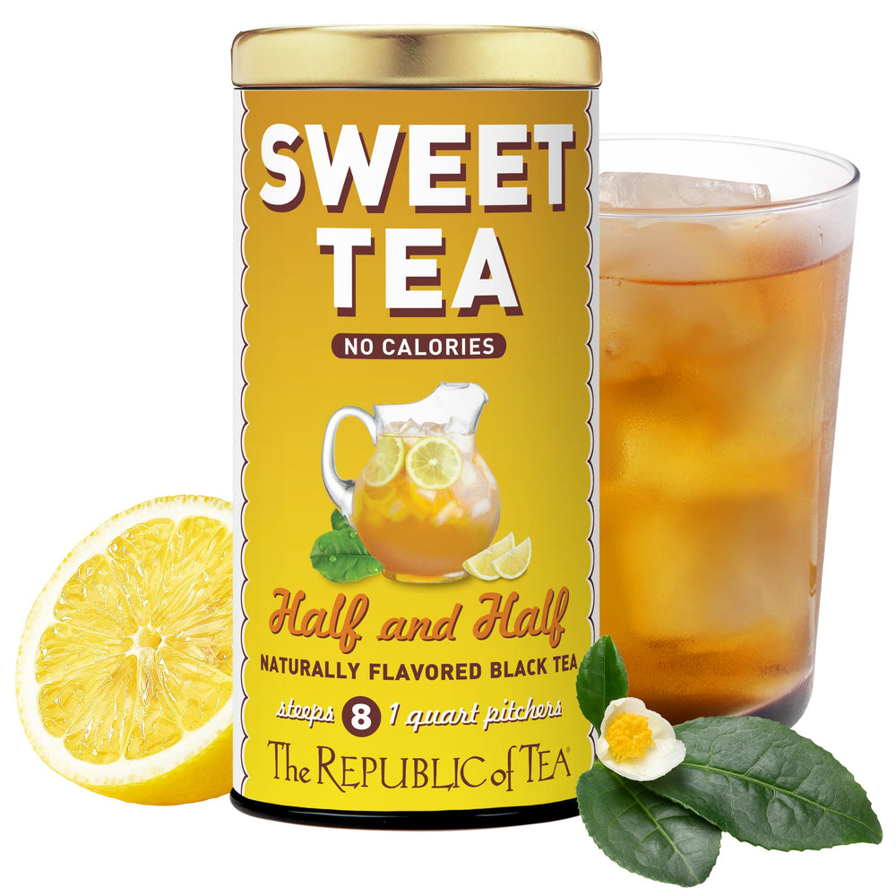 The Republic of Tea quart pouch front showing branding and flavor benefits