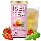 The Republic of Tea front packaging showing strawberry basil blend and benefits