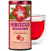 The Republic of Tea front packaging showing vibrant hibiscus and strawberry for easy shelf recognition