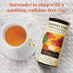 The Republic of Tea tea bag close-up showing blend texture and easy steeping