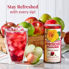 The Republic of Tea brewed cup steaming hot with bright color and aromatic appeal