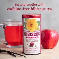 The Republic of Tea close-up of hibiscus and apple pieces showing natural ingredients