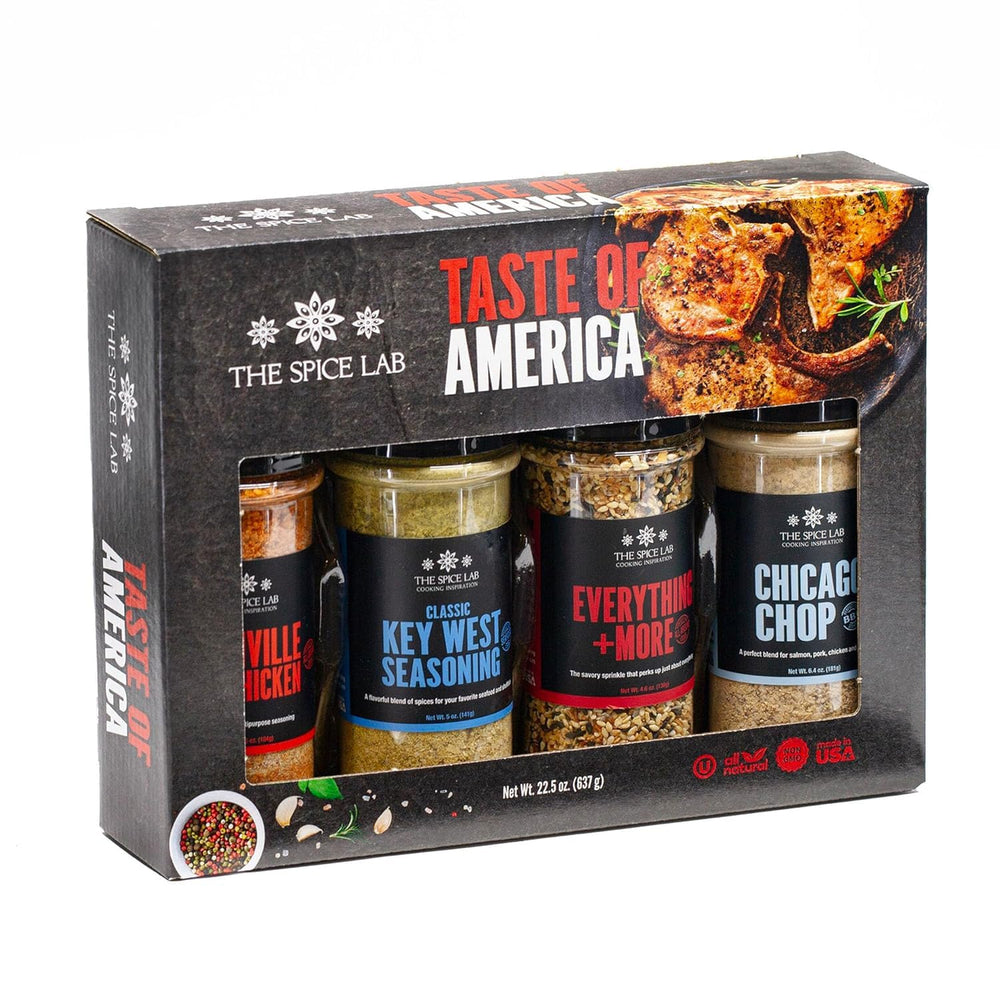 The Spice Lab box front shot showing the gourmet spice set and gift-ready packaging benefit